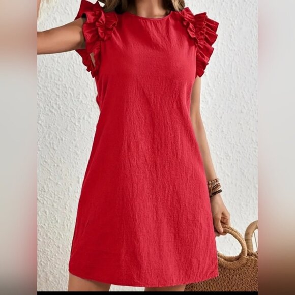 TRÏBE Ruffled Cap Sleeve Red Mini Dress Size XL NWT - Picture 3 of 9